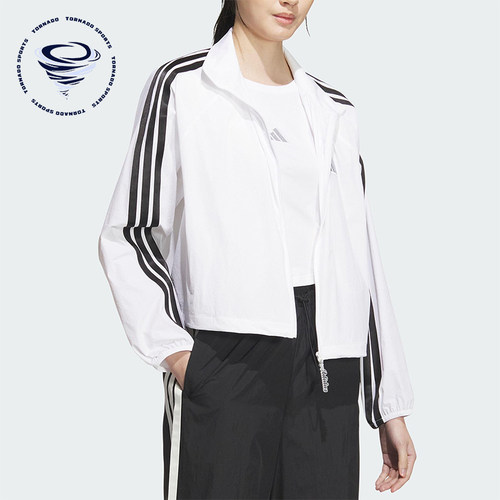 Adidas/阿迪达斯正品2025女士运动梭织三条纹立领经典外套KC0181
