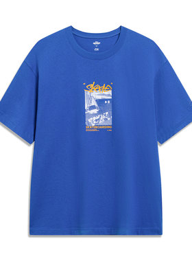 李宁正品新款男子宽松休闲透气时尚针织圆领运动短袖轻T恤AHST309