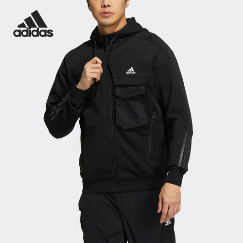 Adidas/阿迪达斯正品冬季新款男子抓绒休闲连帽外套HN9031