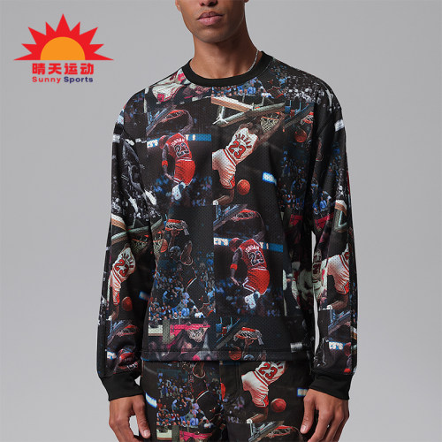 Nike/耐克正品Jordan男士印花针织宽松透气长袖T恤IF1831-010