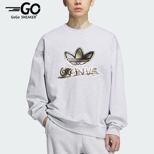 Adidas/阿迪达斯正品三叶草男士休闲运动复古印花圆领卫衣KC0117