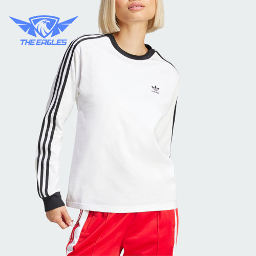 Adidas/阿迪达斯正品三叶草女士圆领套头条纹长袖T恤JC5776