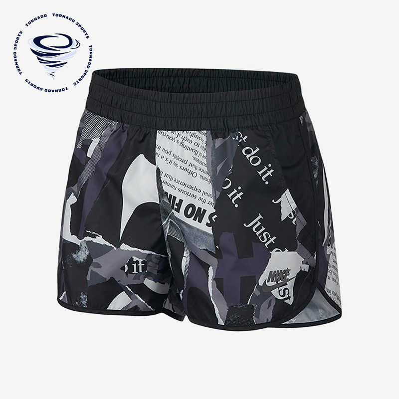 Nike/耐克正品新款女黑灰色合身满印中腰经典休闲短裤AJ6154-010