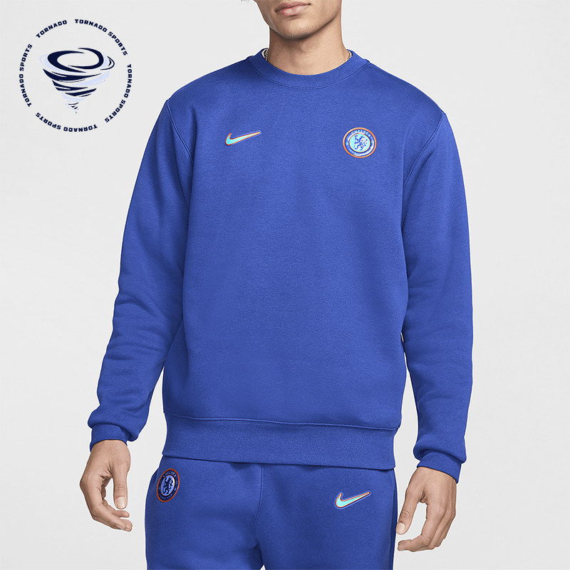 Nike/耐克正品Club男士加绒印花足球圆领运动卫衣FQ3008-495