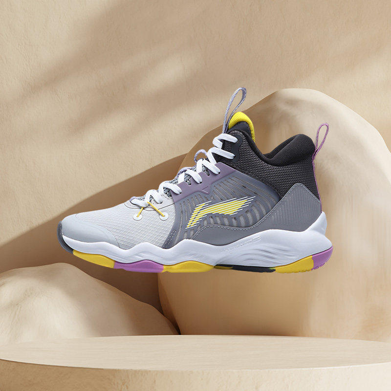 李宁童鞋男大童小学生圆头青少年透气中帮运动鞋厚底篮球YKBQ068