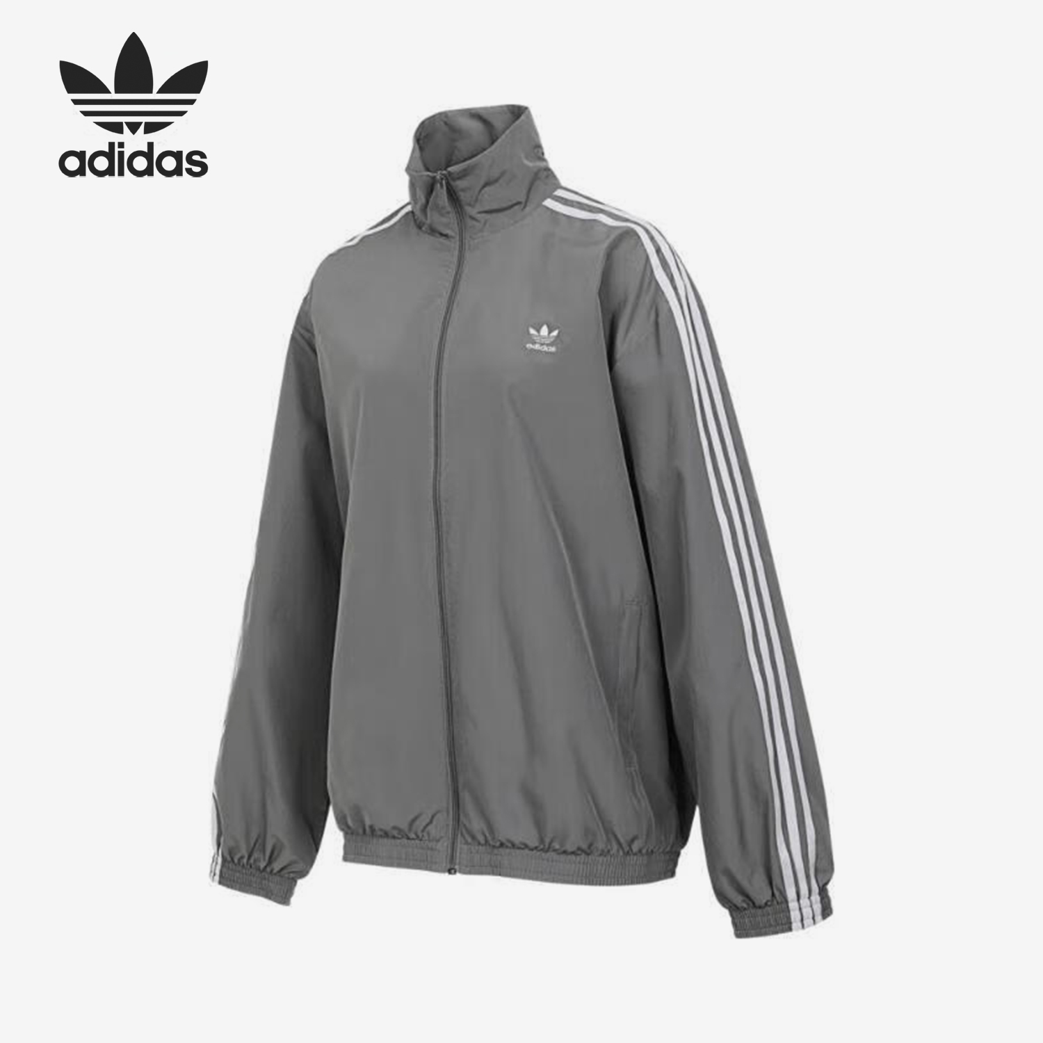Adidas/阿迪达斯正品三叶草女士三条纹梭织翻领外套JD3394