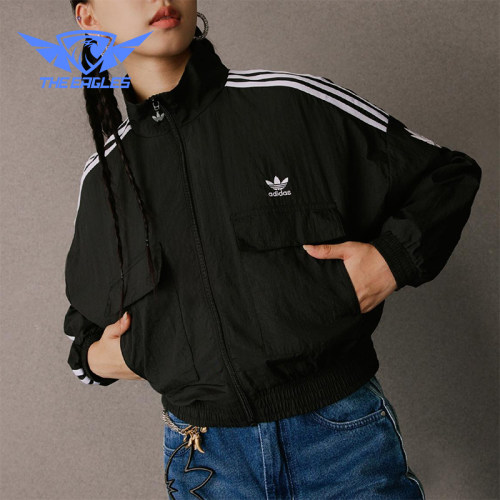 Adidas/阿迪达斯正品三叶草女士休闲短款条纹梭织运动外套KG8512