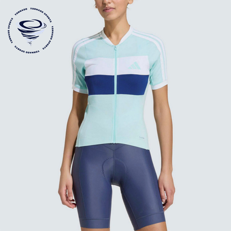 Adidas/阿迪达斯正品比赛立领风骑行服女经典休闲舒适短袖KB9577