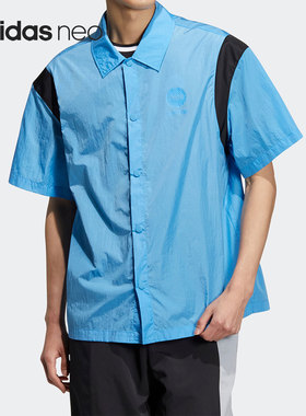 Adidas/阿迪达斯正品NEO男女透气翻领时尚运动衬衫短袖HM9975