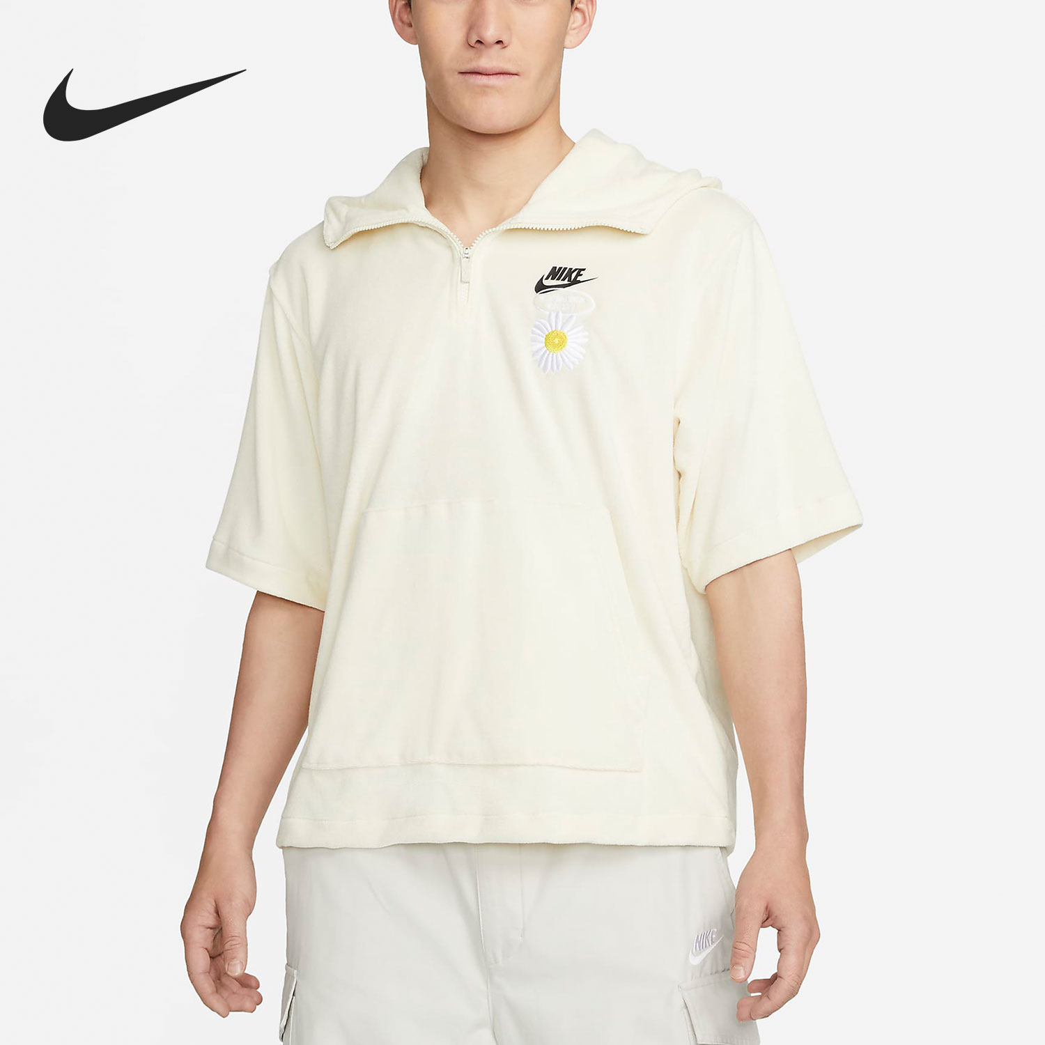 Nike/耐克官方正品男子宽松印花复古卫衣连帽衫短袖T恤DM5063-113