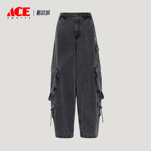 经典 Adidas 阿迪达斯正品 三叶草女士多口袋工装 KU9535 牛仔运动裤