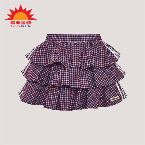 Adidas/阿迪达斯正品三叶草女士运动时尚潮流格子复古短裙KU9399