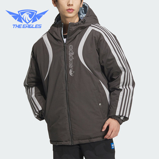 宽松连帽拼接羽绒服JD3751 三叶草男士 Adidas 阿迪达斯正品