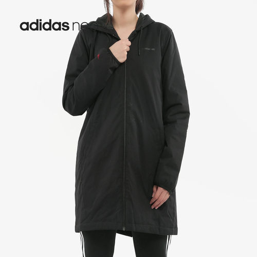 阿迪达斯女子连帽中长款棉服