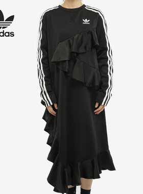Adidas/阿迪达斯正品三叶草 DRESS 女子荷叶边长袖连衣裙 FT9898