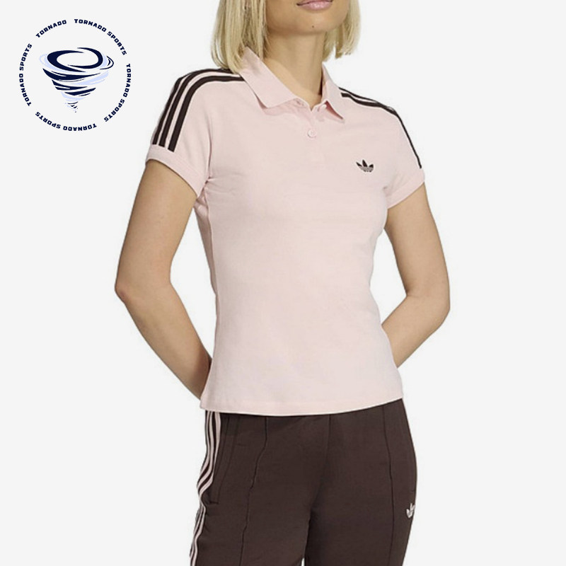 Adidas/阿迪达斯正品三叶草翻领条纹Polo衫女经典休闲短袖KD3699
