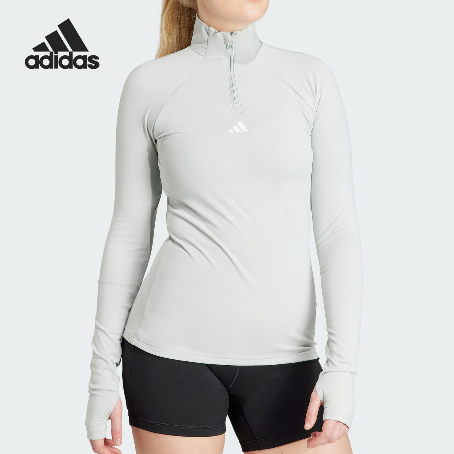 Adidas/阿迪达斯正品三叶草半开襟女士运动健身长袖T恤IL1082