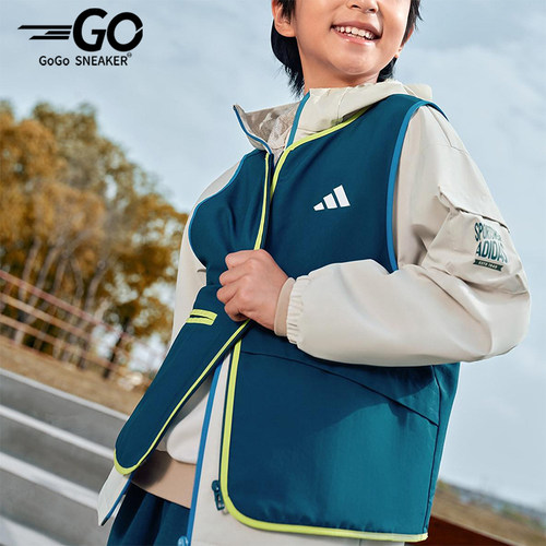 Adidas/阿迪达斯正品2025秋季款儿童梭织连帽二合一外套KC5339