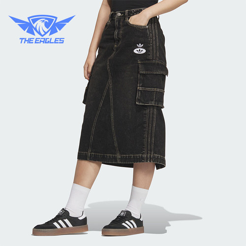 Adidas/阿迪达斯正品三叶草女士工装牛仔运动半身裙JX6864