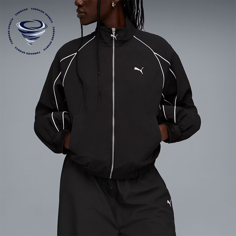 Puma/彪马正品女夹克宽松拉链条纹休闲舒适经典夹克外套636794-01