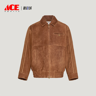 翻领复古宽松休闲皮革夹克KV5939 三叶草男士 Adidas 阿迪达斯正品