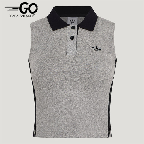 Adidas/阿迪达斯正品三叶草女士透气翻领针织POLO领背心T恤KY5694