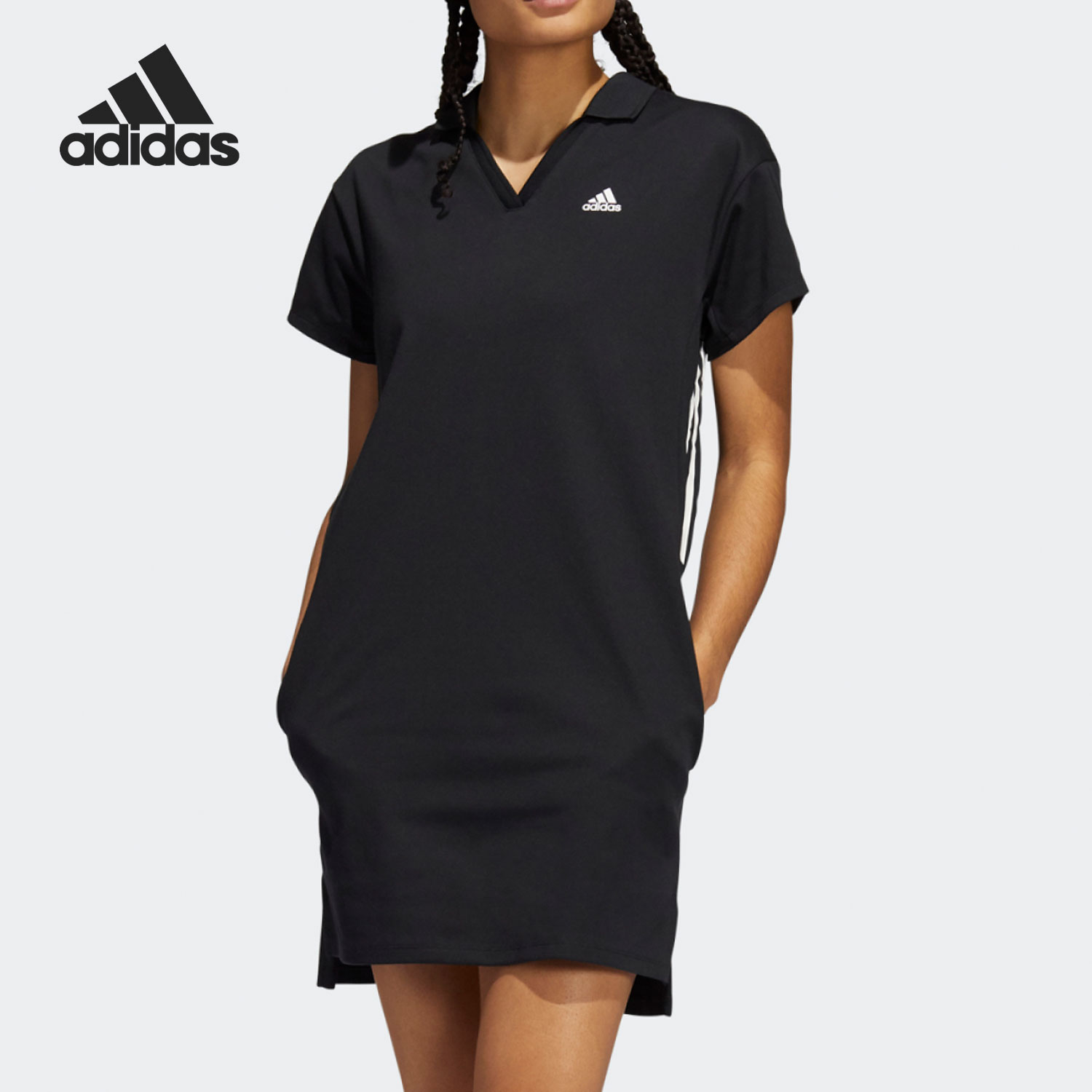 Adidas/阿迪达斯正品当季新款女子运动休闲V领连衣裙 GV4848