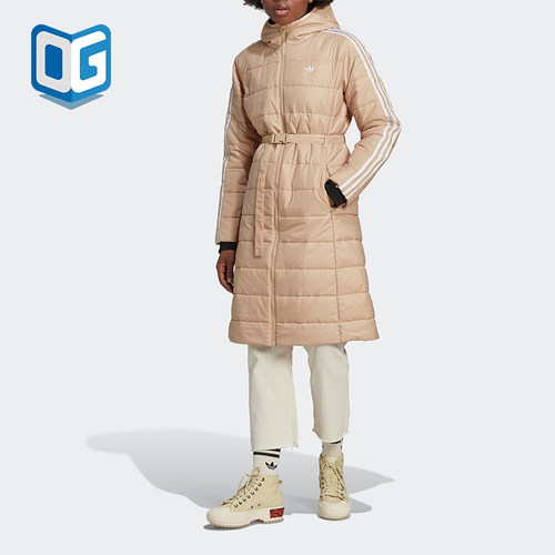 Adidas/阿迪达斯正品三叶草女士经典保暖收腰长款棉服HK5252