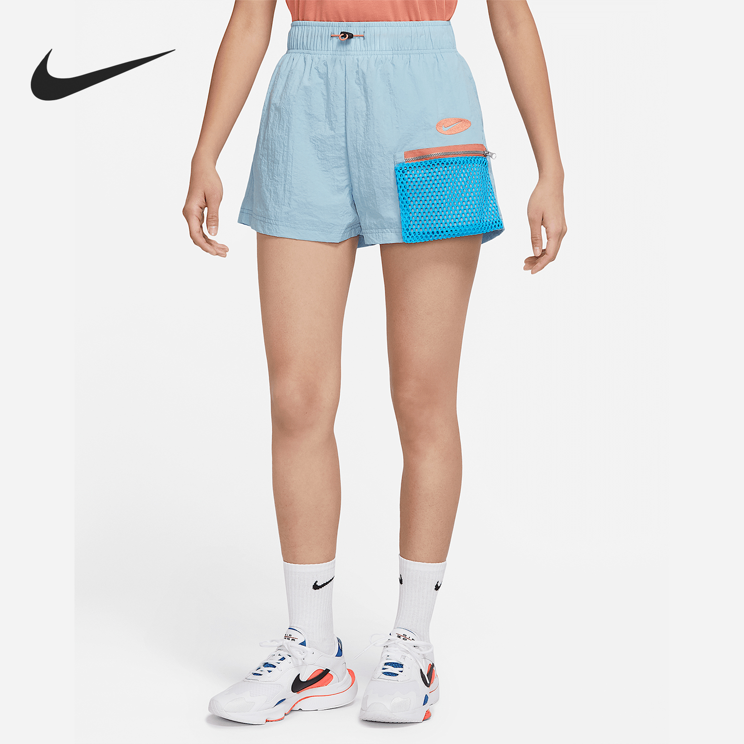 Nike/耐克官方正品运动女士时尚梭织网眼拼接口袋短裤DM6561-494