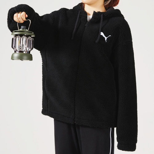 Puma/彪马正品男女同款纯色Logo连帽长袖绒感外套681940-01