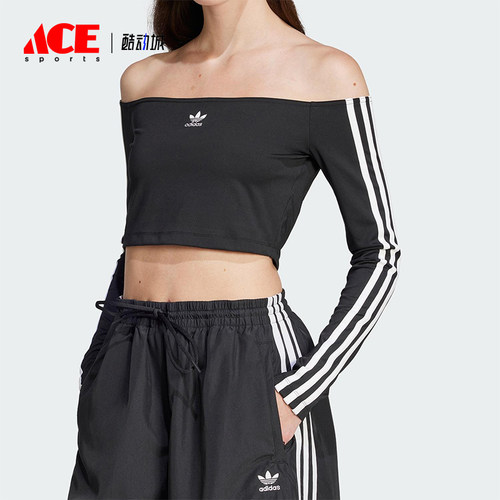 Adidas/阿迪达斯正品三叶草女士时尚一字肩经典修身长袖JD0274
