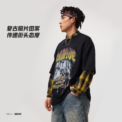 李宁正品反伍BADFIVE男子复古时尚舒适圆领宽松短袖文化衫AHSU417