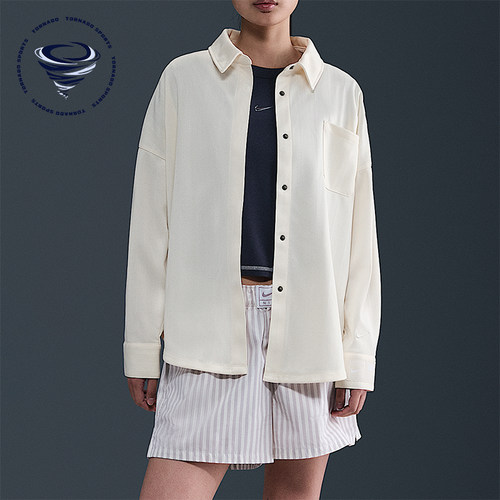 Nike/耐克正品 Sportswear 女士宽松简约翻领休闲衬衫HV1957-110