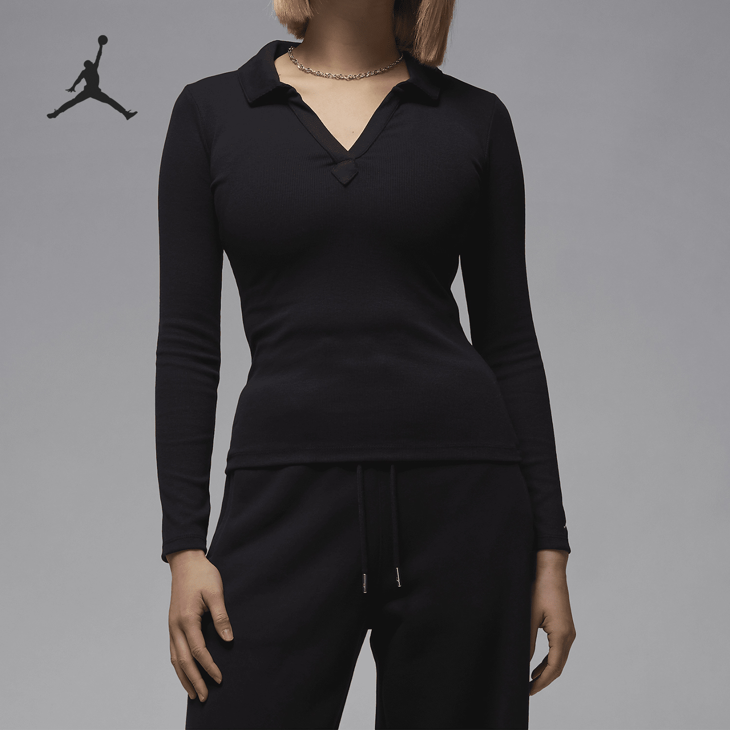 Nike/耐克官方正品JORDAN女士运动休闲紧身柔软V领长袖FV7192-010