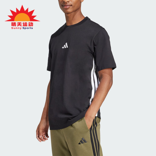 Adidas/阿迪达斯正品春季男士圆领针织条纹经典运动短袖T恤JD1906