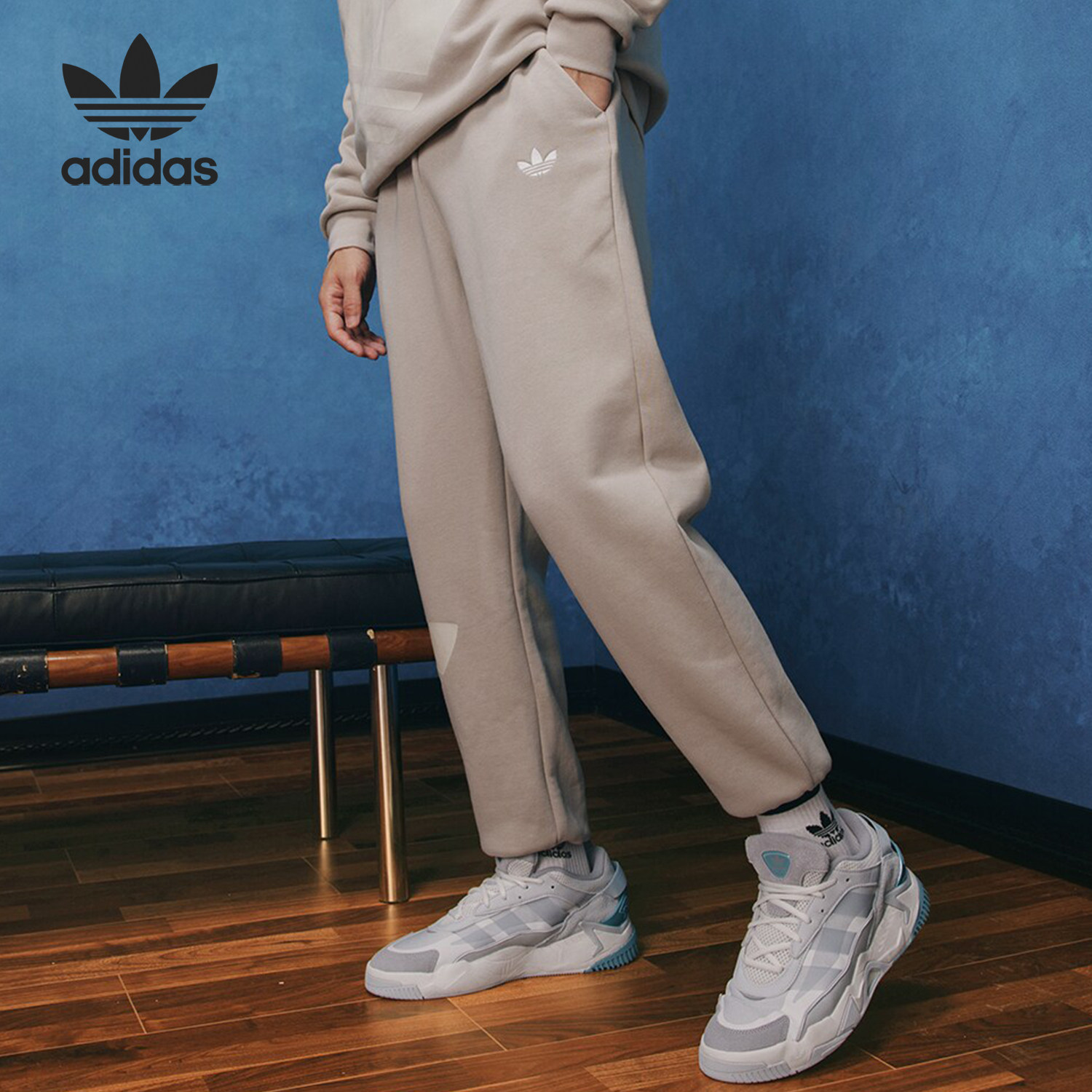 Adidas/阿迪达斯正品三叶草男女抓绒舒适运动束脚裤JL8392