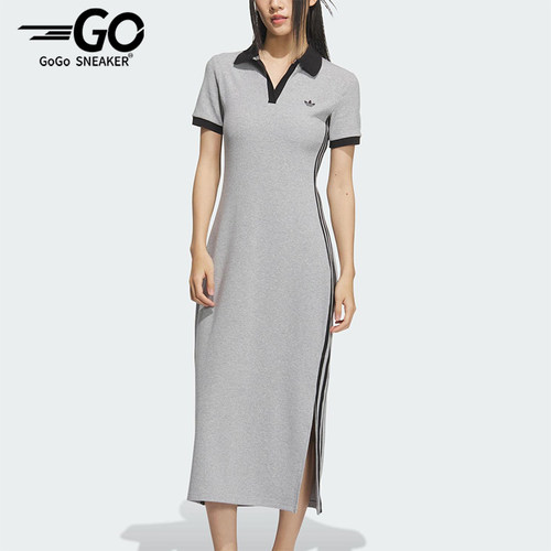 Adidas/阿迪达斯正品三叶草女士三条纹长款透气休闲连衣裙KF0318