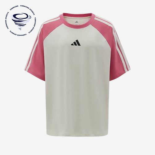 Adidas/阿迪达斯正品新款儿童白粉色圆领经典拼色短袖T恤KH0211