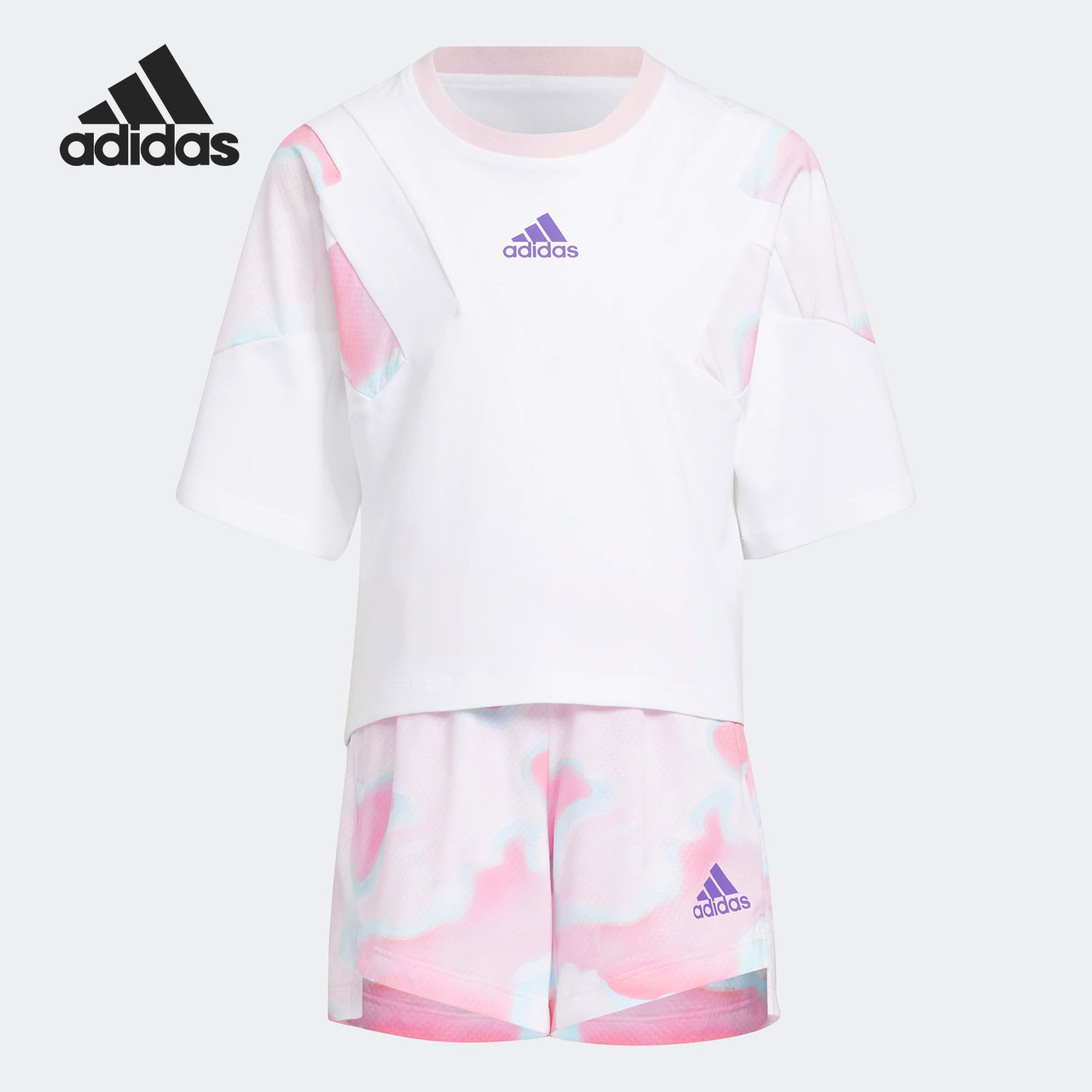 Adidas/阿迪达斯正品夏季新款小童运动休闲短袖套装HE0042