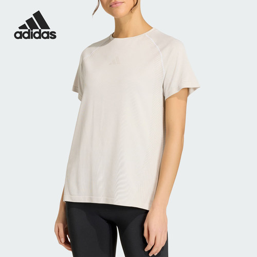 Adidas/阿迪达斯正品春季女士圆领简约透气健身运动T恤JY8649