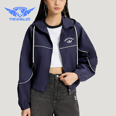 Adidas/阿迪达斯正品三叶草女士梭织时尚休闲轻薄连帽外套KT3055
