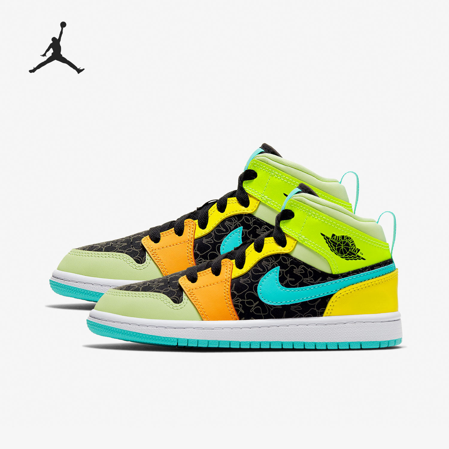 Nike/耐克正品Jordan 1 Mid AJ1儿童运动篮球鞋BQ6932-037