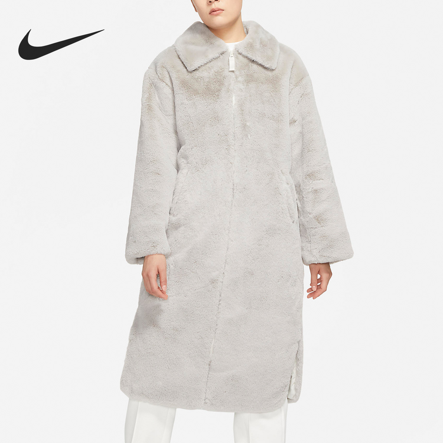 Nike/耐克官方正品冬季女子人造皮草仿貂绒中长款外套DQ6839-012