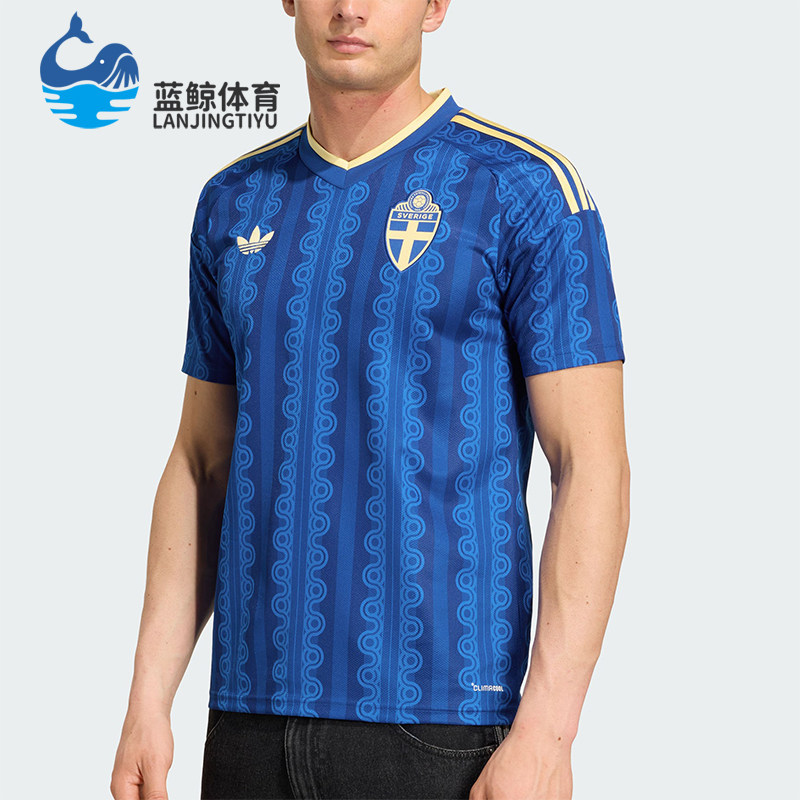 Adidas/阿迪达斯正品新款男蓝黄色足球V领足球经典短袖球衣JM5810