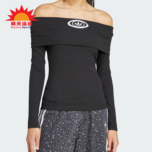 Adidas/阿迪达斯正品三叶草新款女士透气修身一字露肩长袖KA2690
