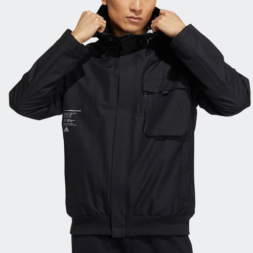 Adidas/阿迪达斯黑男子休闲时尚运动保暖防风夹克加绒外套HD0355