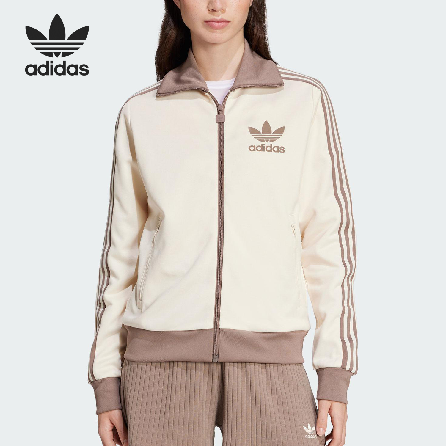 Adidas/阿迪达斯官方正品三叶草女士经典复古条纹翻领外套JC5807