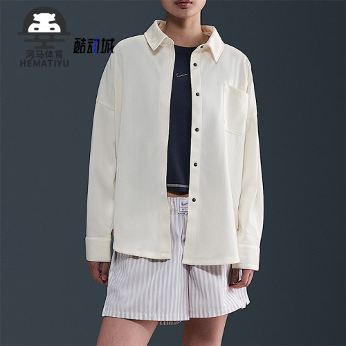 Nike/耐克正品 Sportswear 女士宽松简约翻领休闲衬衫HV1957-110