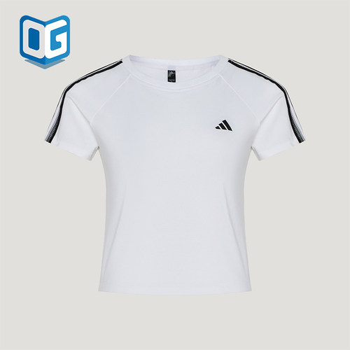 Adidas/阿迪达斯正品女士时尚三条纹修身套头短袖T恤KZ1526