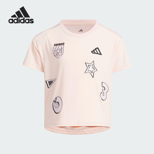 Adidas/阿迪达斯正品2025夏季小童印花休闲圆领短袖JM3437